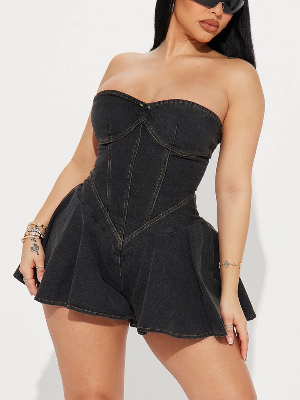Black Denim Corset Dress XS
